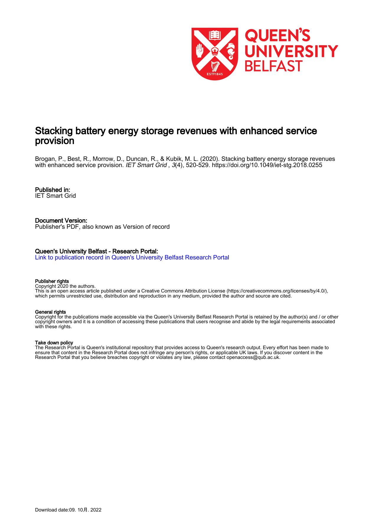 Stacking battery energy storage revenues with enhanced service provision